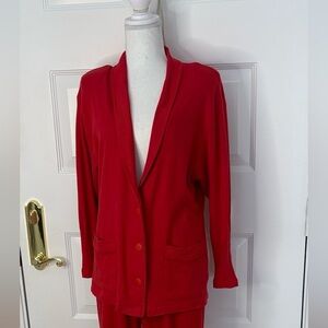 Vintage HANA Red Two Piece Set. Long Cardigan and Pants. Size 6